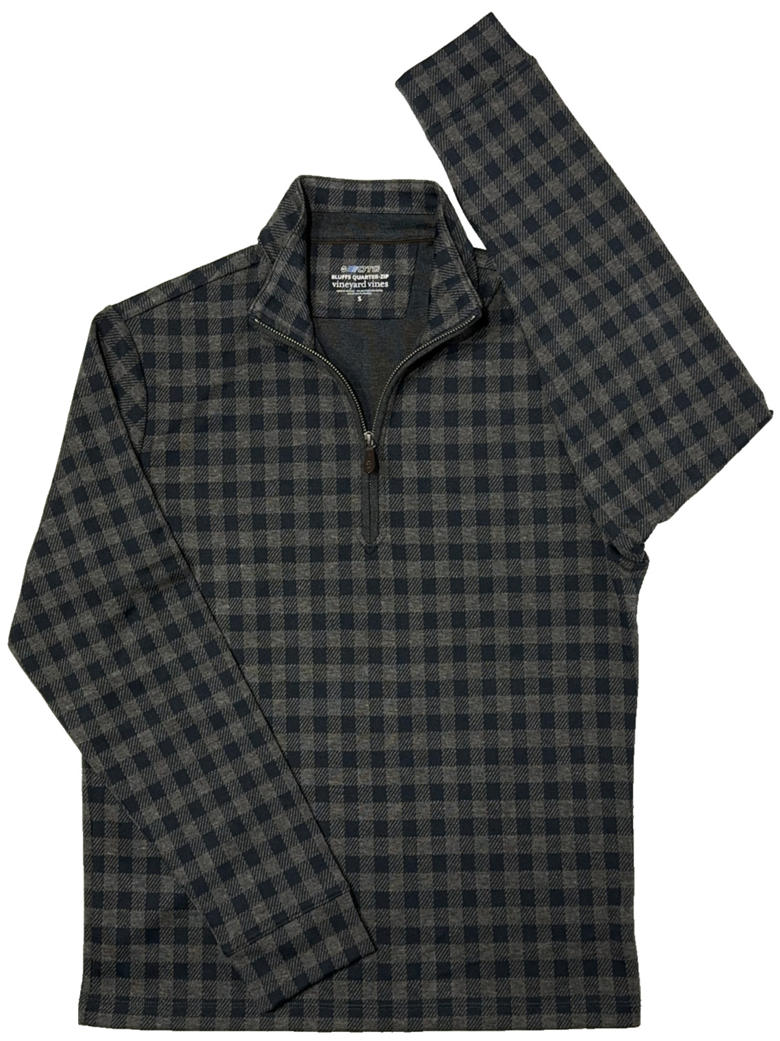 NWOT Vineyard Vines OTG Bluffs Quarter Zip Pullover Gray Black Plaid Men Size S