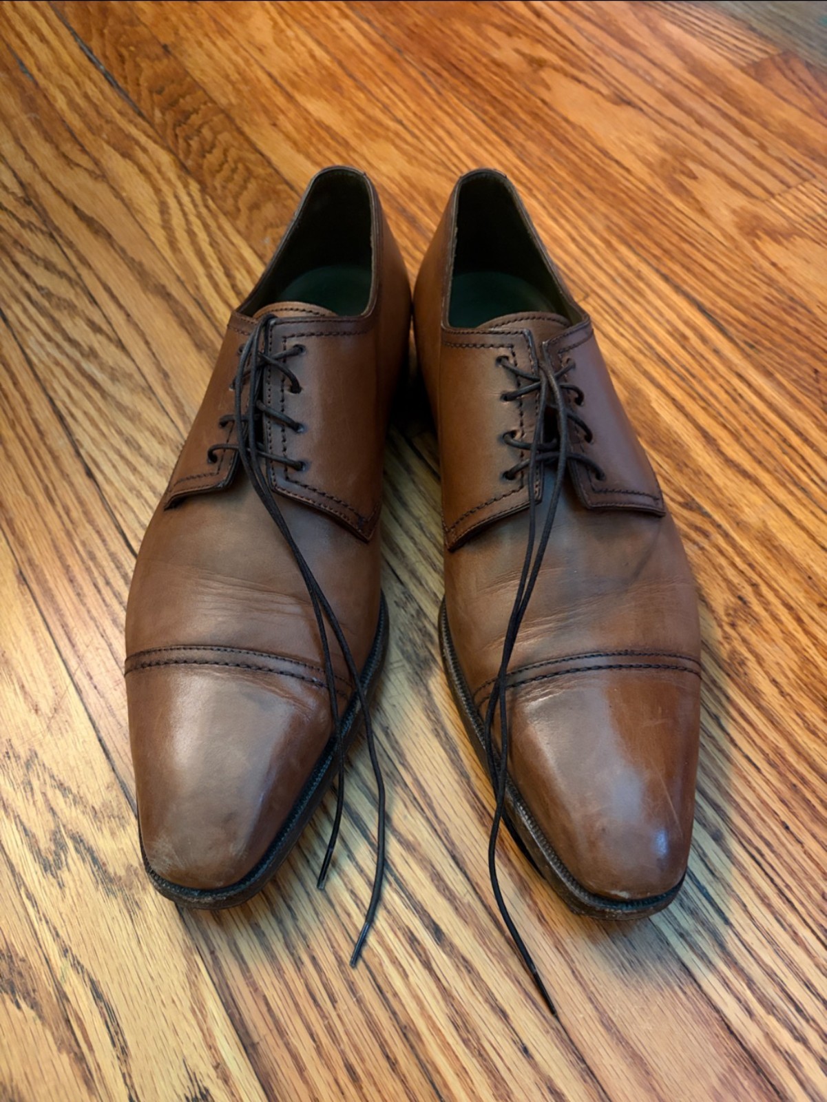 Vintage STEFANO BI Italy Brown Leather Cap Toe Derby Shoes Lavorato A Mano Men\'s
