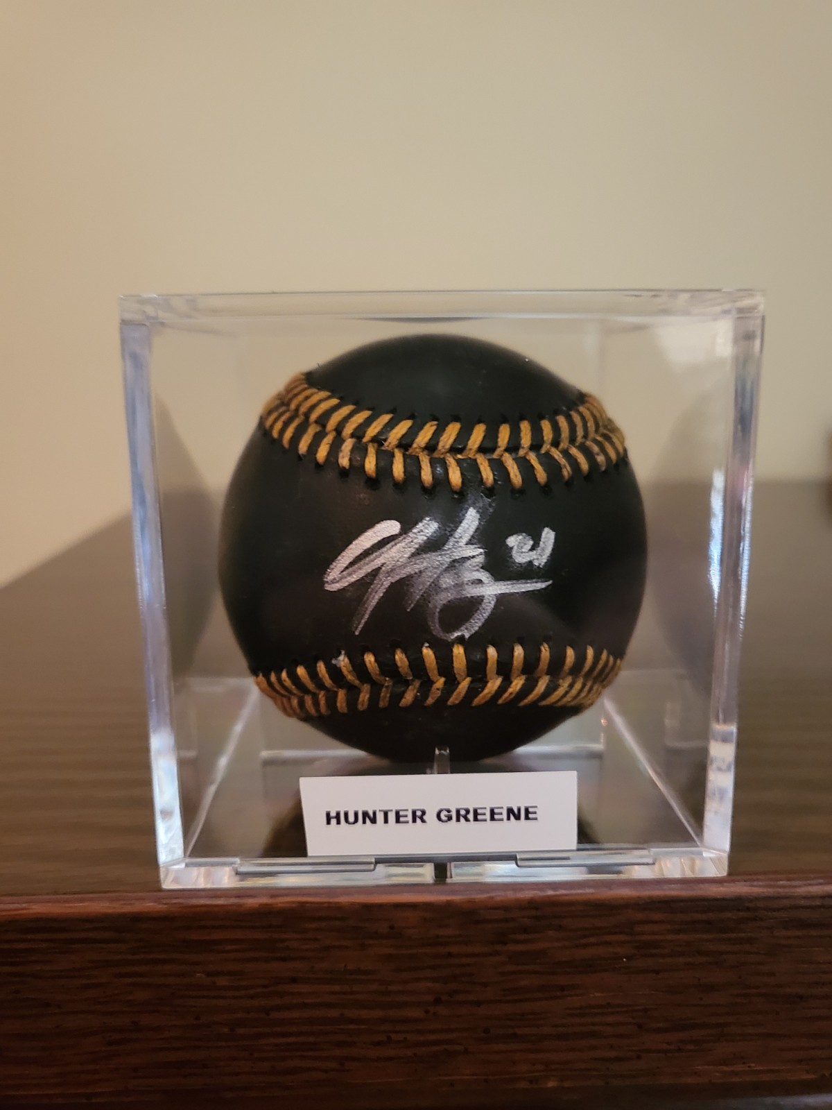 Hunter Greene Aurographed Black Baseball Cincinatti Reds