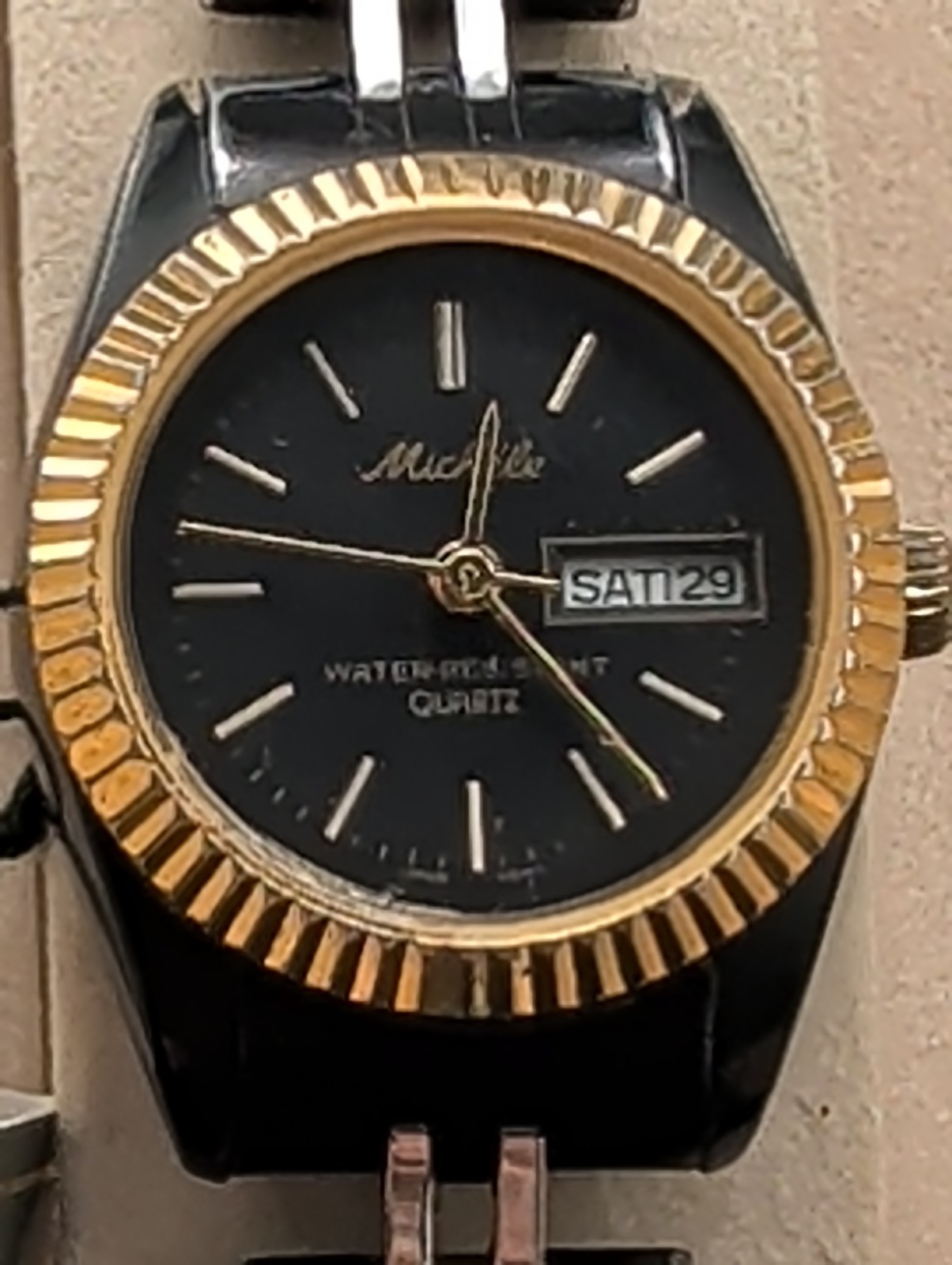 Vintage Michele Women\'s Watch Fluted Bezel Two-Tone Day Date WORKS