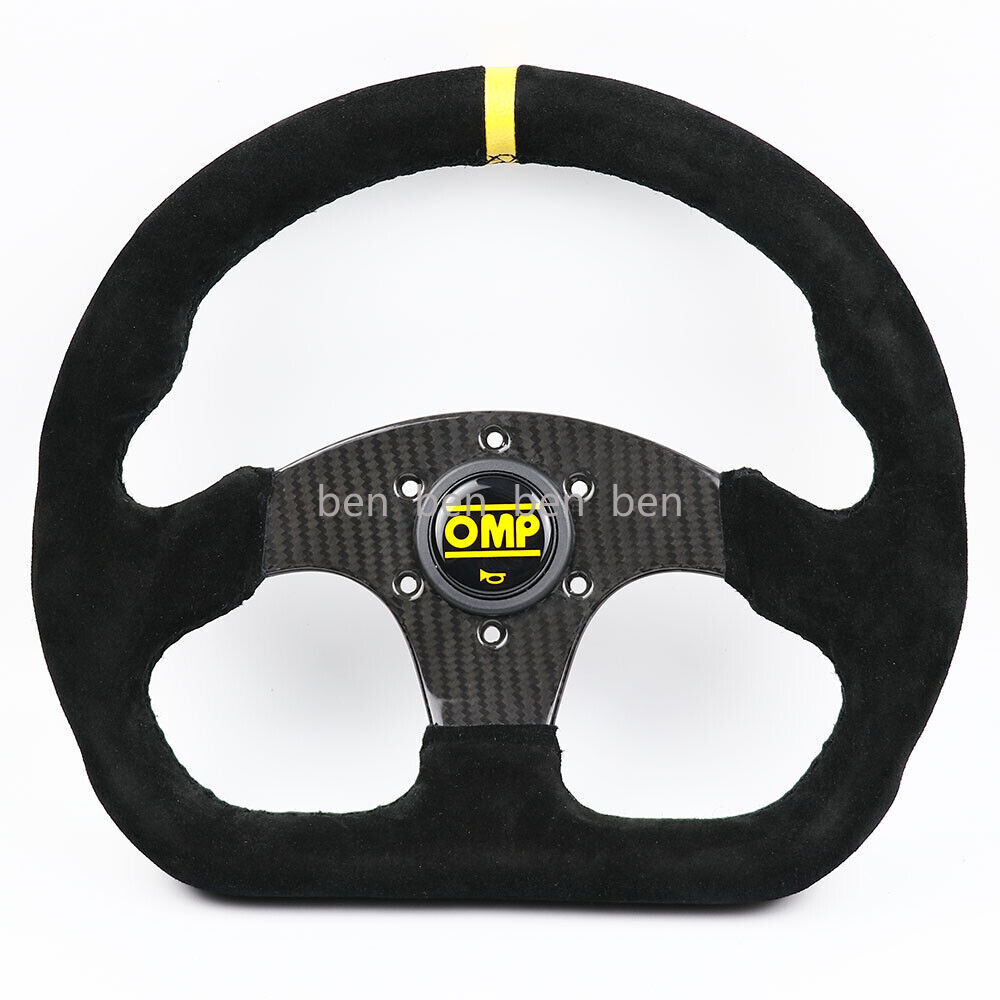 320mm OMP Carbon Fiber Spoke Genuine Suede Leather Flat Sport Steering Wheel #Y