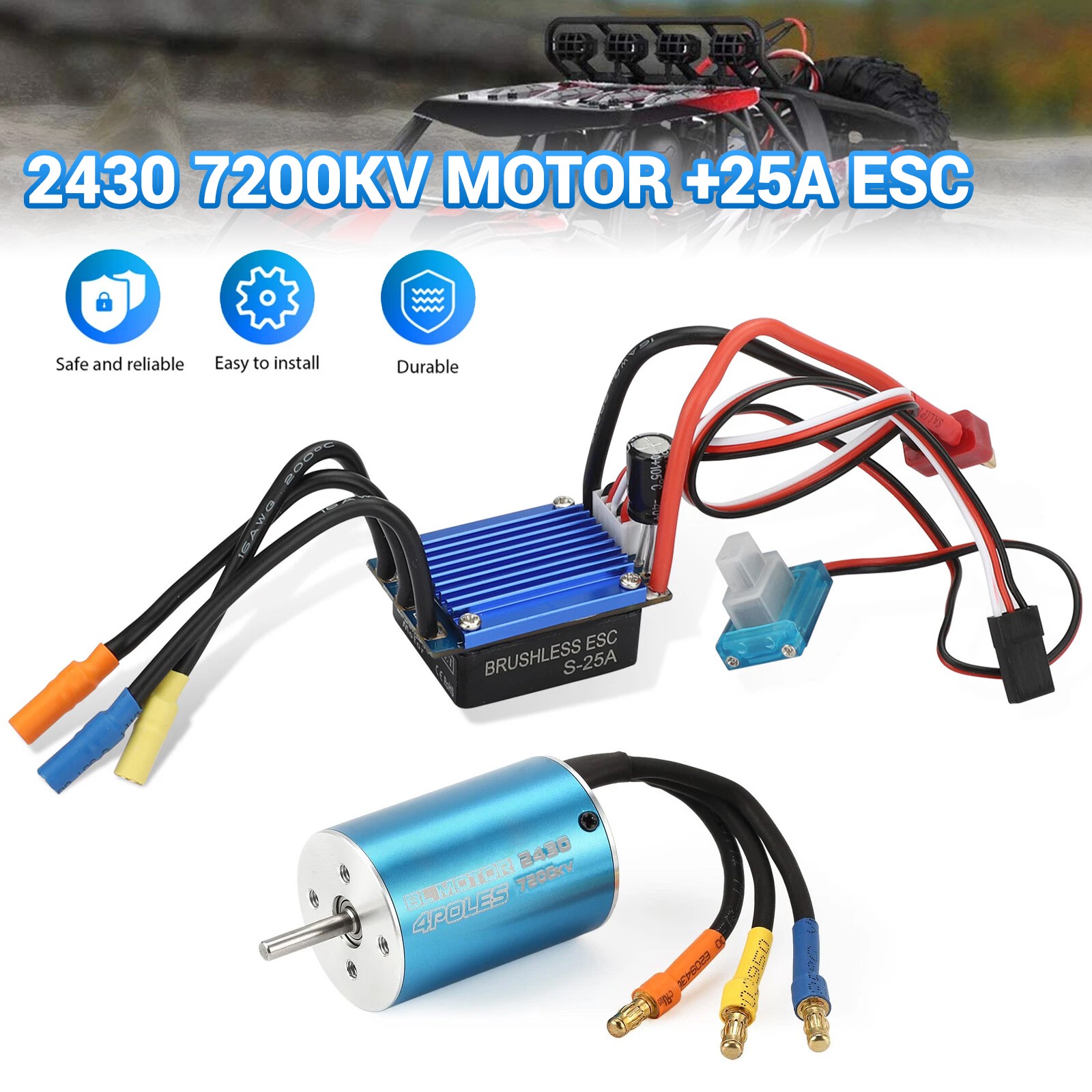 2430 7200KV Waterproof Brushless Motor+ESC Combo Set for 1/18 1/16 RC Car Truck
