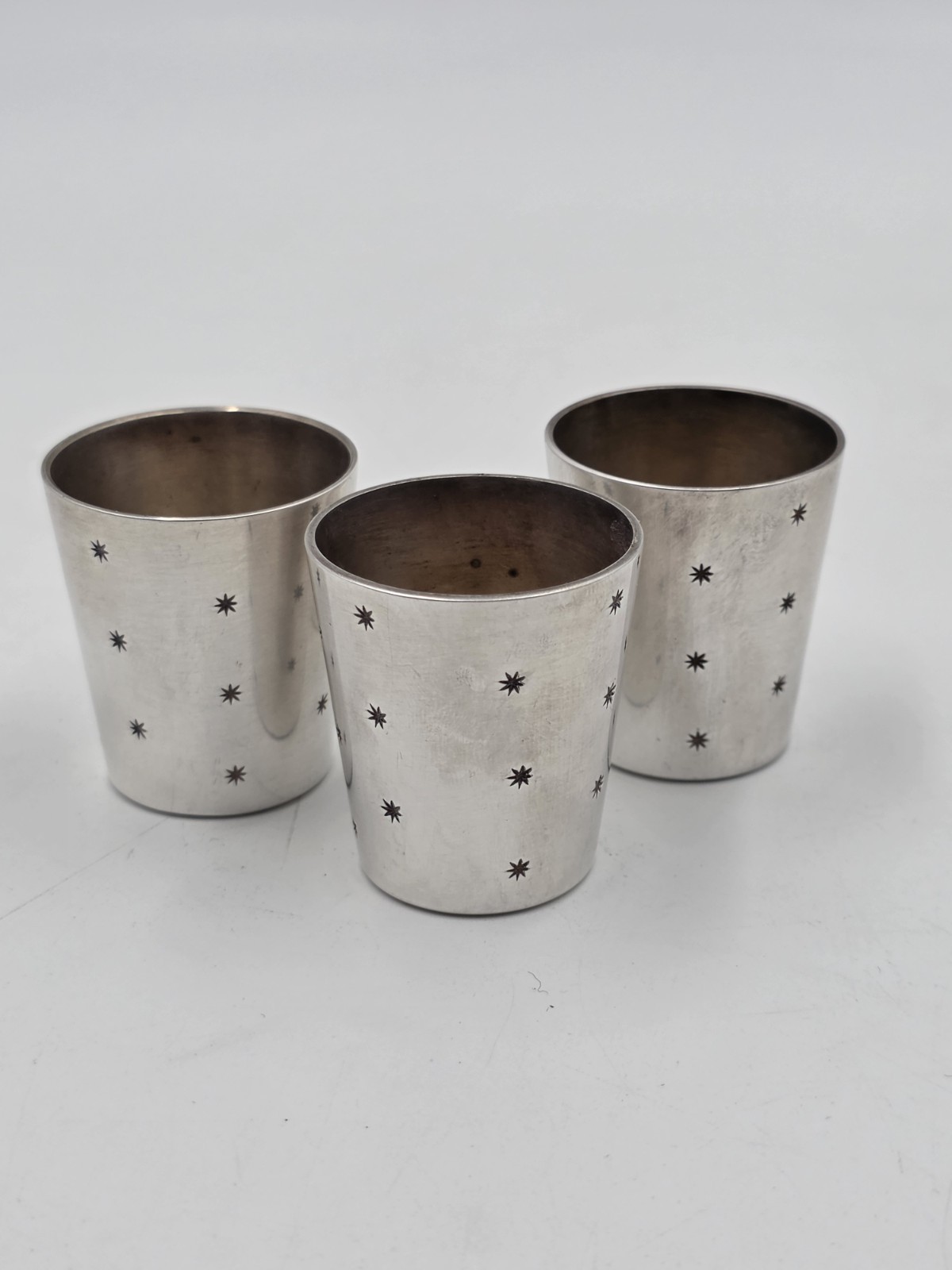 Vintage Christofle France Silverplate Starburst Cordial Shot Cups Set of 3 MCM
