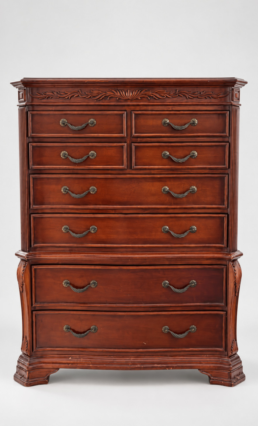 Antique Style Tall Chest of Drawers Dresser Solid Wood Carved Fluted Columns