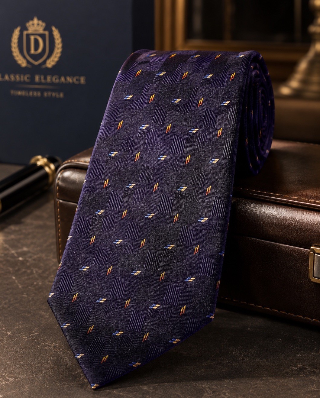 Tesoro Rosso Uomo Moda 100% Silk Handmade Navy Geometric Designer Neck Tie Tesoro Rosso Uomo Moda 100% Silk Handmade Navy Geometric Designer Neck Tie
