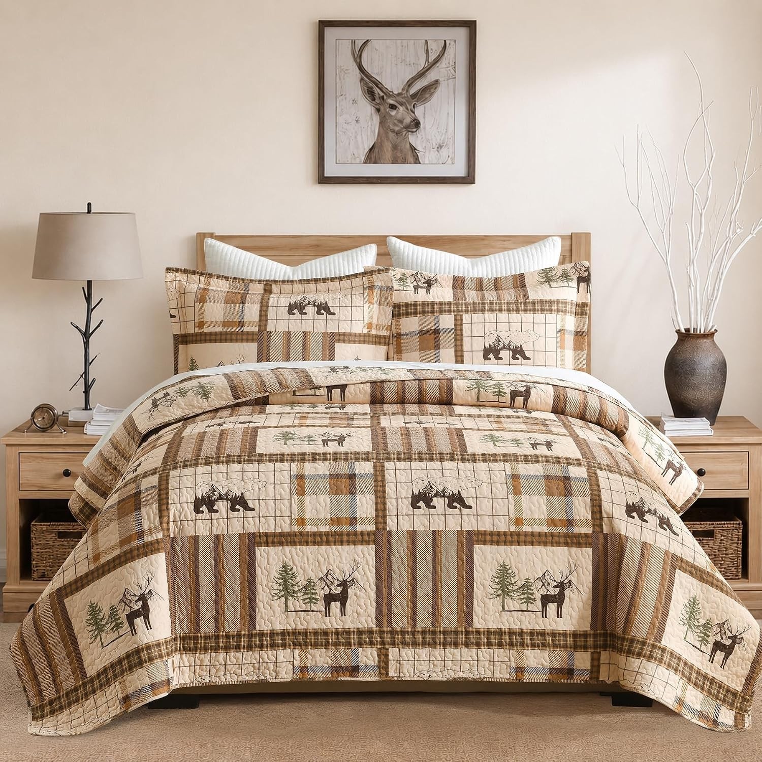 Cabin Quilt Set - 3-Piece King Rustic Bedding Set - ( Neutral Brown, 98x106 ) Cabin Quilt Set - 3-Piece King Rustic Bedding Set - ( Neutral Brown, 98x106 )