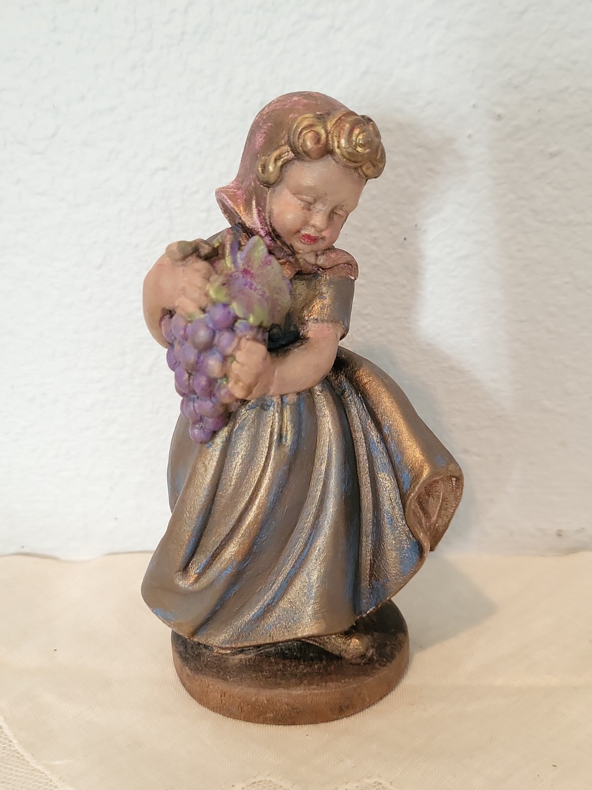 Vintage Oberammergau Hand Carved Girl With Grapes Sculpture Oberammergau Germany Vintage Oberammergau Hand Carved Girl With Grapes Sculpture Oberammergau Germany