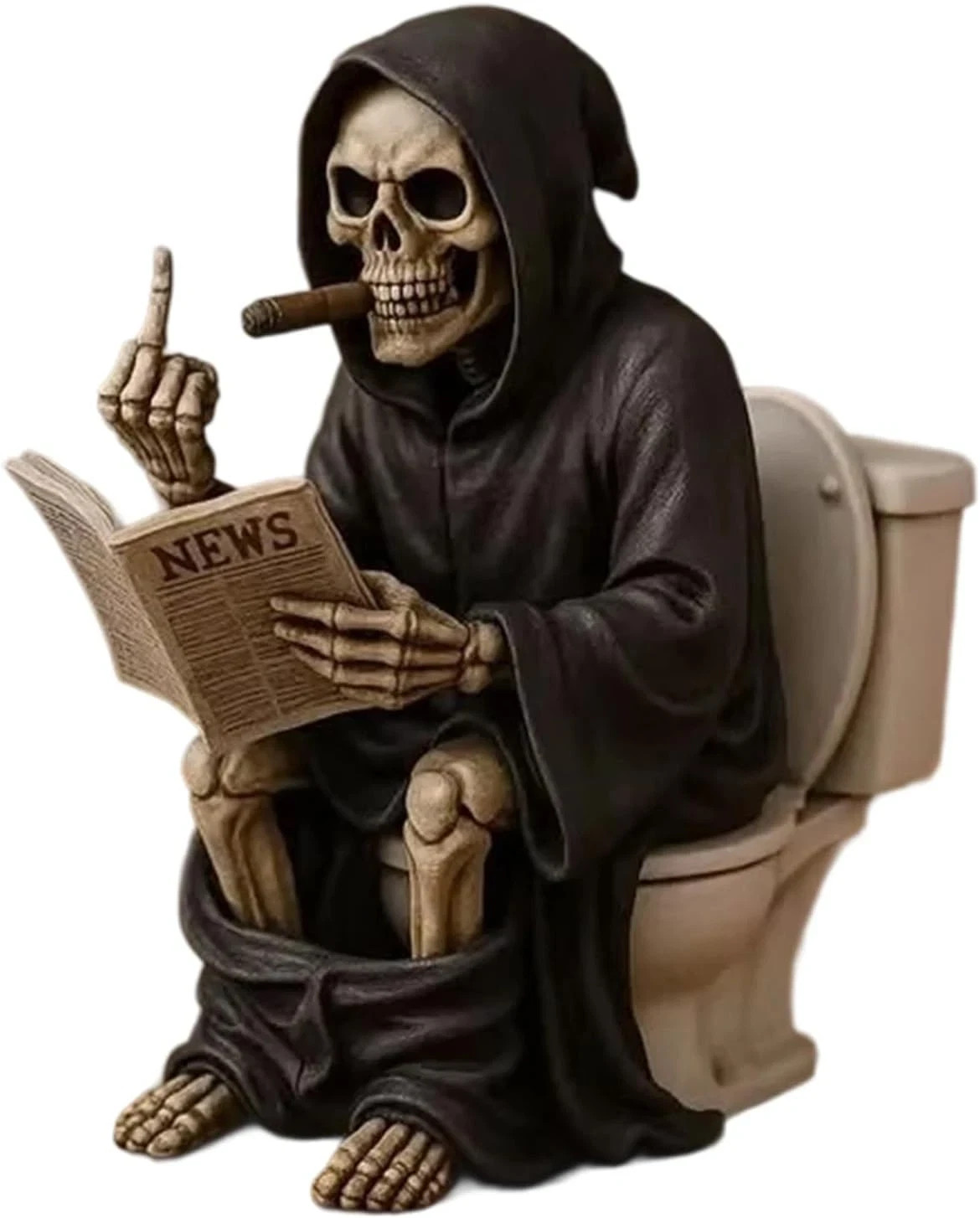 Funny Grim Reaper Toilet Statue Middle Finger Resin Gothic Halloween Decor Gift