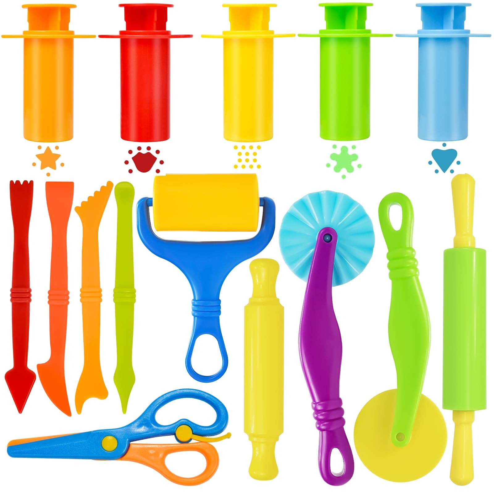 Wxqfumy Dough Tool Set, 15 Pcs Basic Dough Tools Kits for Kids, Dough Accesso...