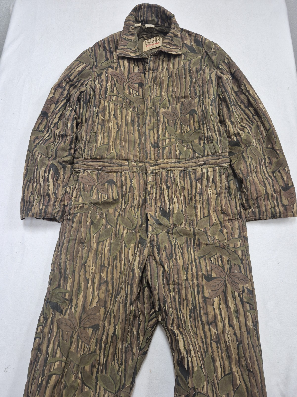 VTG 1991 Walls Blizzard Pruf Camo Coveralls XL Tall USA Realtree Treebark Great 