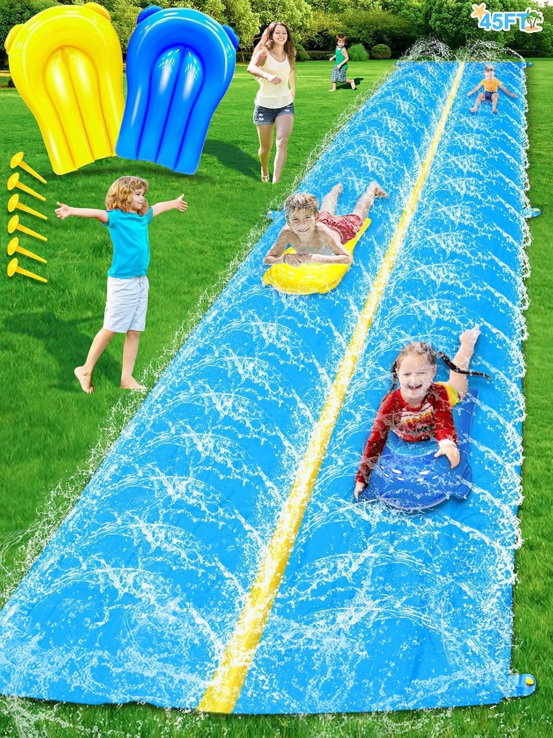 50FT Extra Long Slip Lawn Water Slide for Kids Adults, XXXL Giant Heavy Duty Out