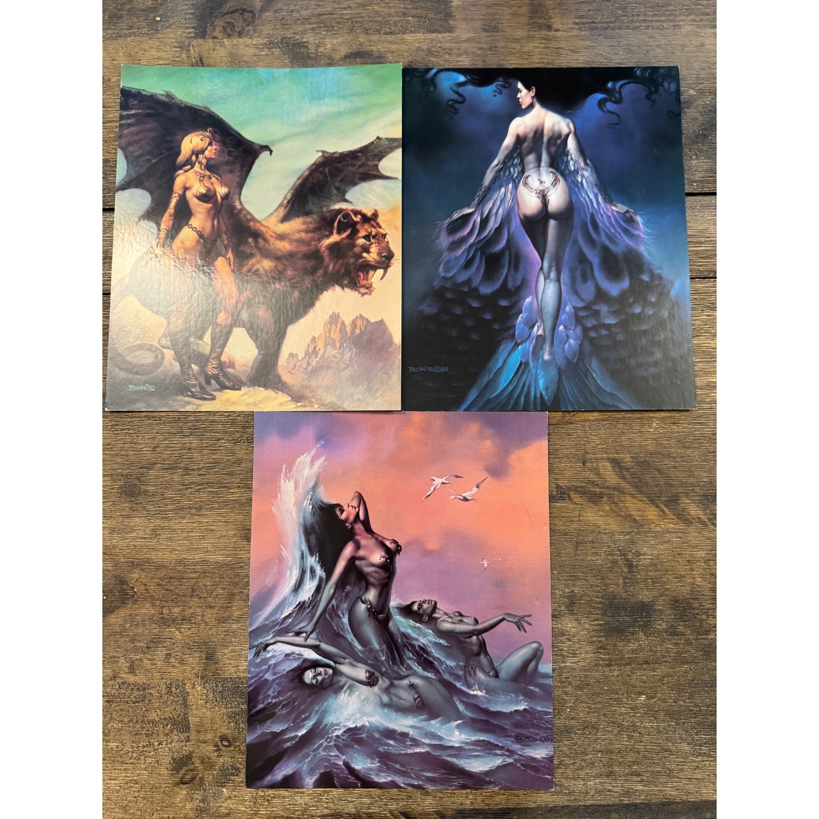 Vintage 1992 Boris Vallejo Poster Card Set Winged Beast Angel Water Nymphs 8x10