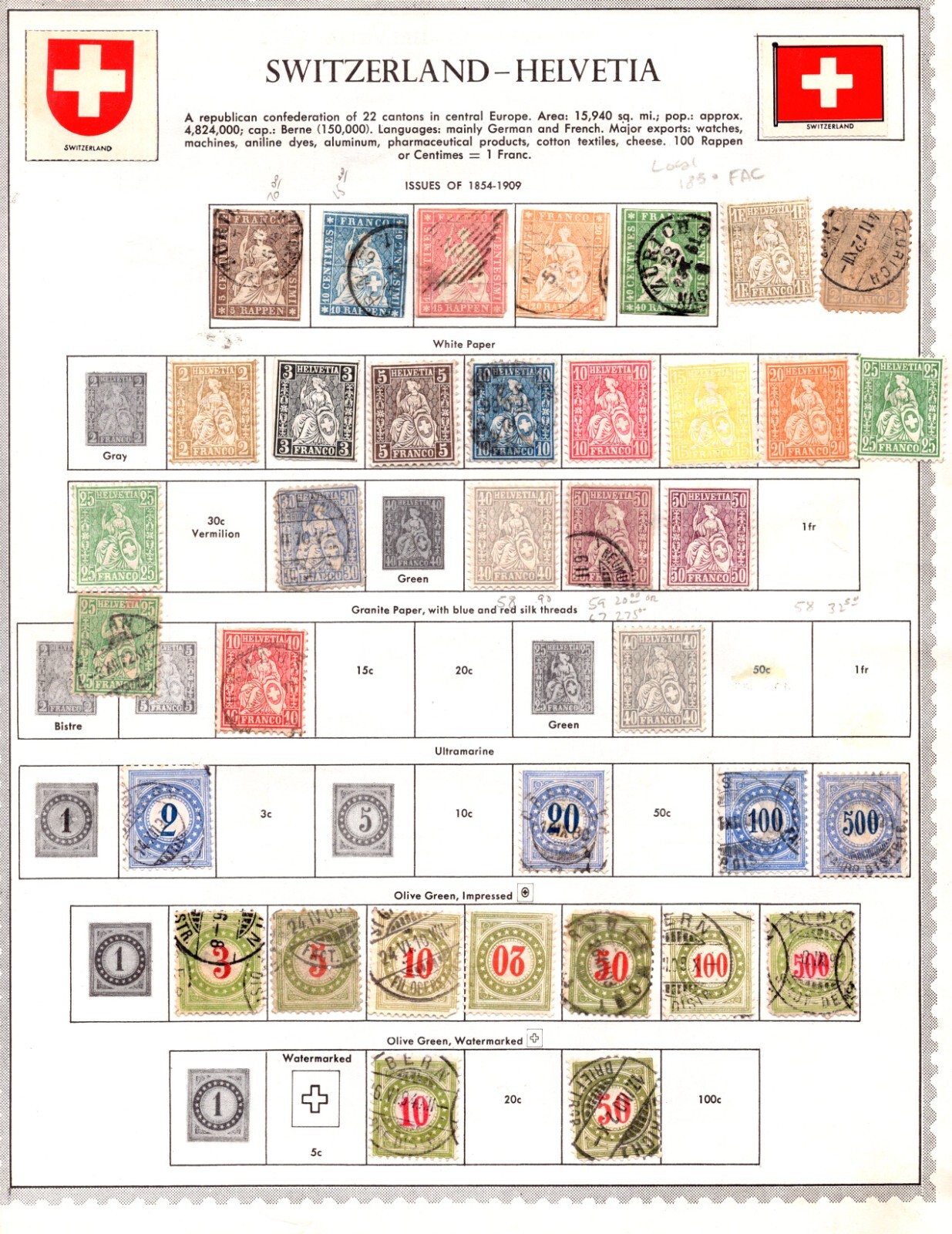 SWITZERLAND 1854–1960s LARGE COLLECTION OF 630++ STAMPS USED & MINT
