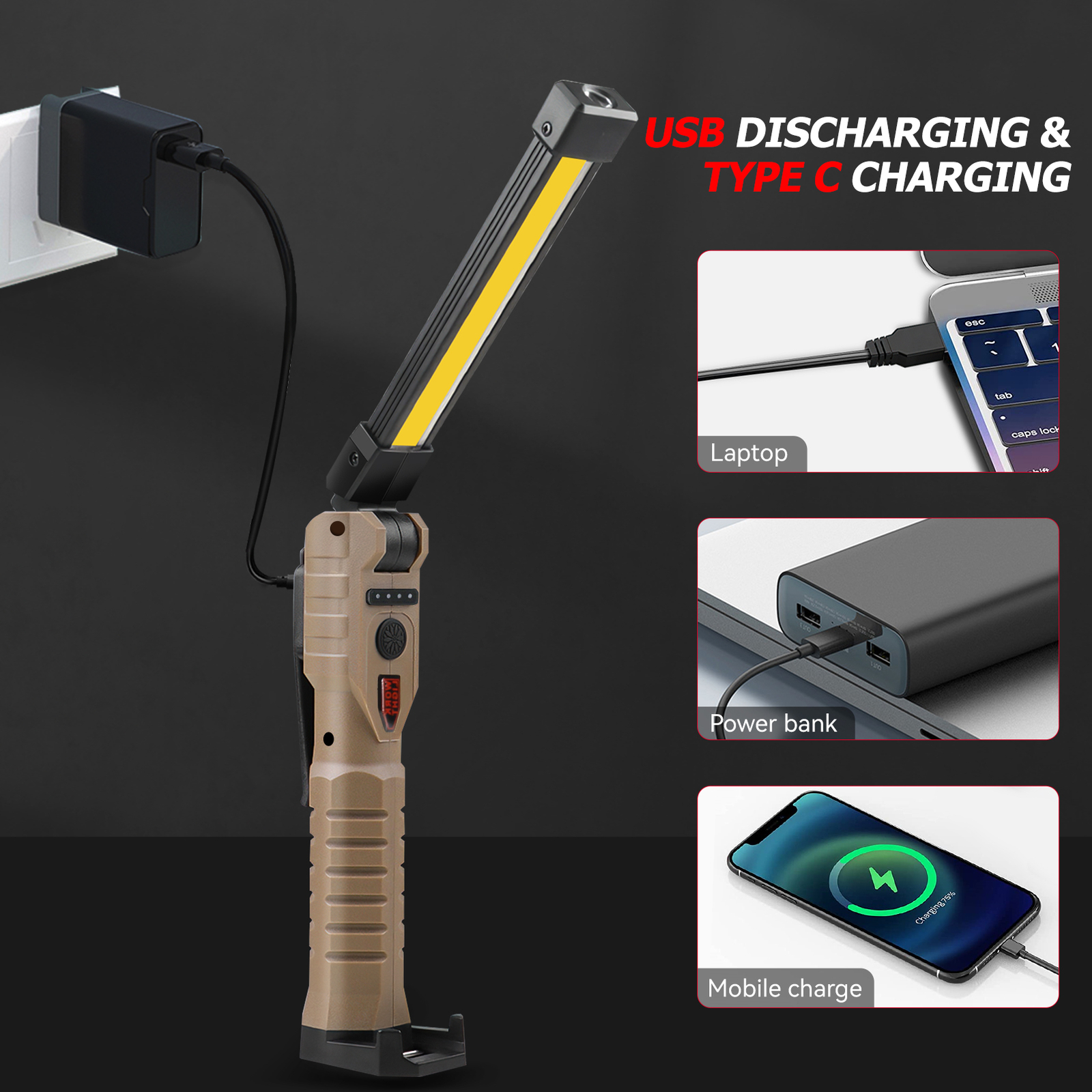 Rechargeable LED COB Work Light Mechanic Flashlight Lamp Magnetic Base Bright