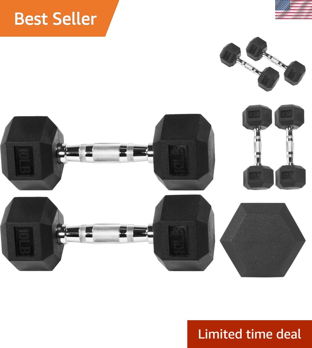 Hexagon Design Rubber Coated Dumbbells, 5-50 LB Pair for Optimal Grip & Safety