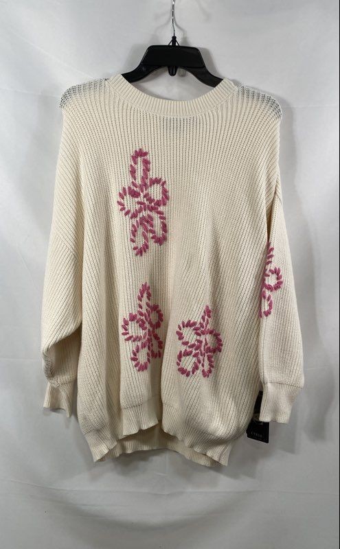 Cyrus Women\'s Cream Ribbed Sweater Pink Floral Embroidery Sz XL NWT