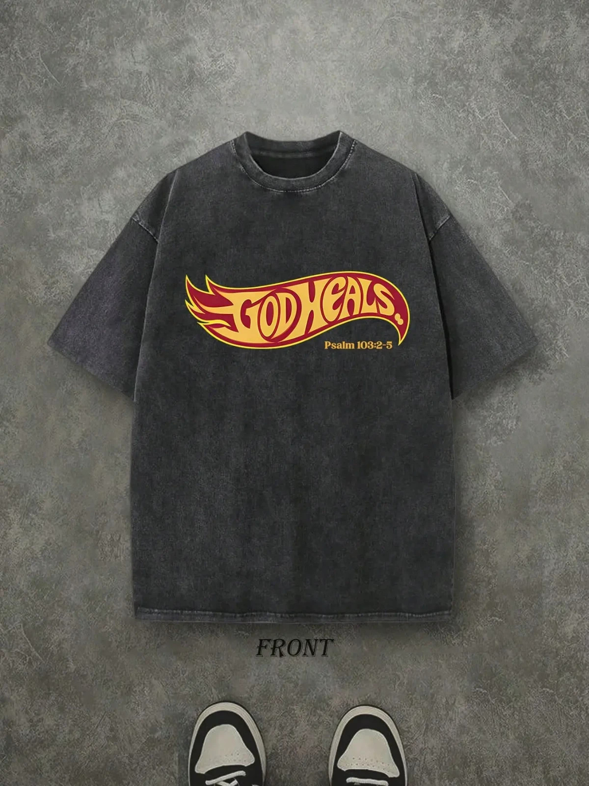 God Heals Vintage Washed Christian T-Shirt, Single-Sided Printed Scripture 230gs