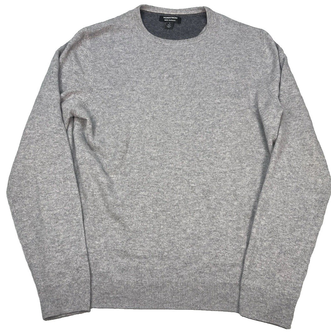 Nordstrom Mens 100% Cashmere Crewneck Sweater Large Light Heather Grey Soft Knit