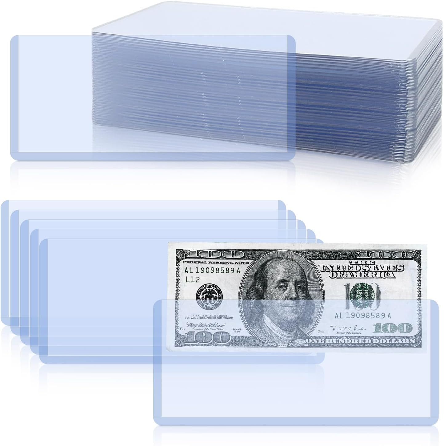 50 Pack Hard Plastic Money Bill Holder Top-Loaded Currency Sleeves Display 50 Pack Hard Plastic Money Bill Holder Top-Loaded Currency Sleeves Display