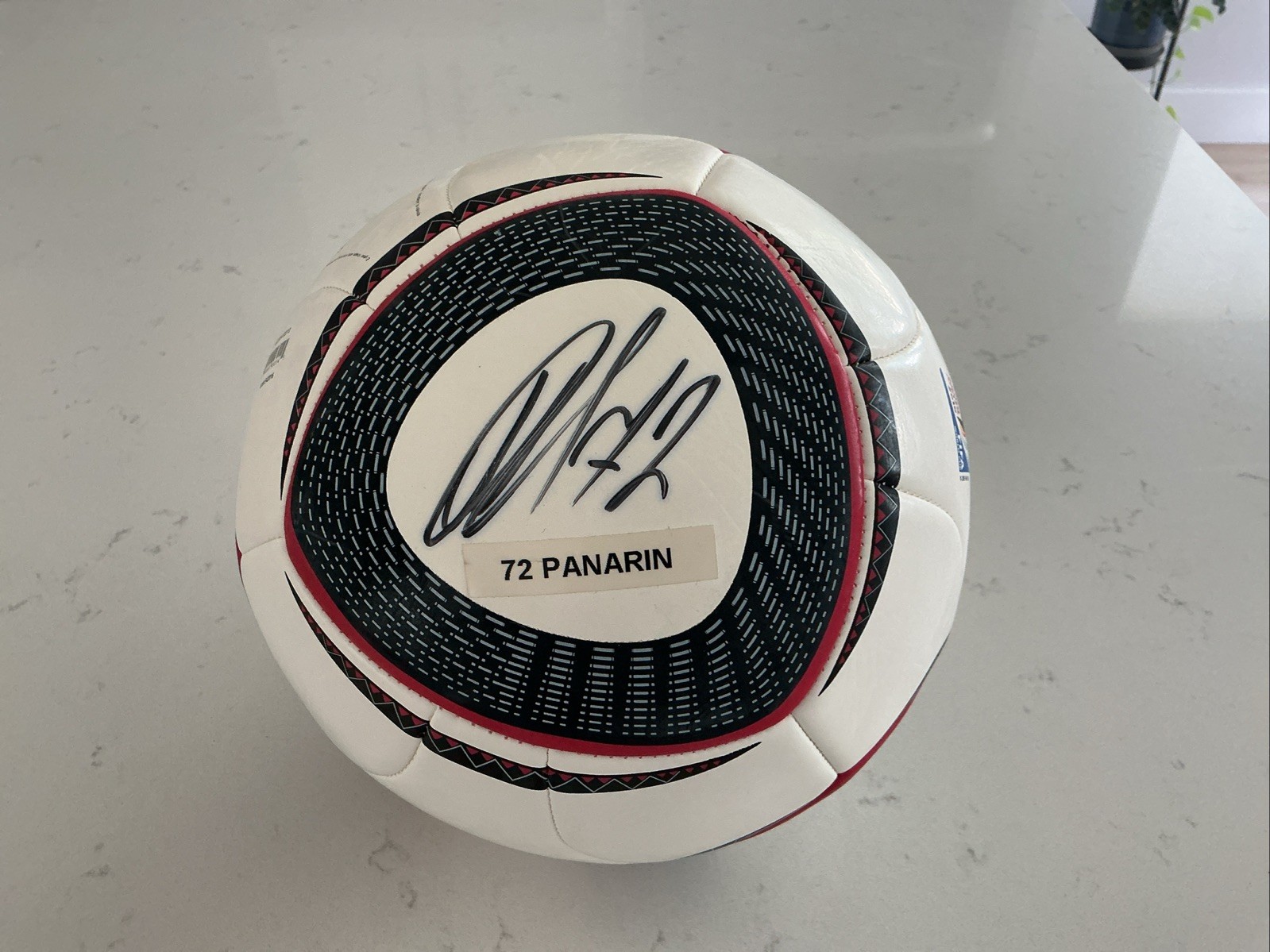 Artemi Panarin, Michal Rozsival, Victor Tikhonov Autographed Soccer Ball￼