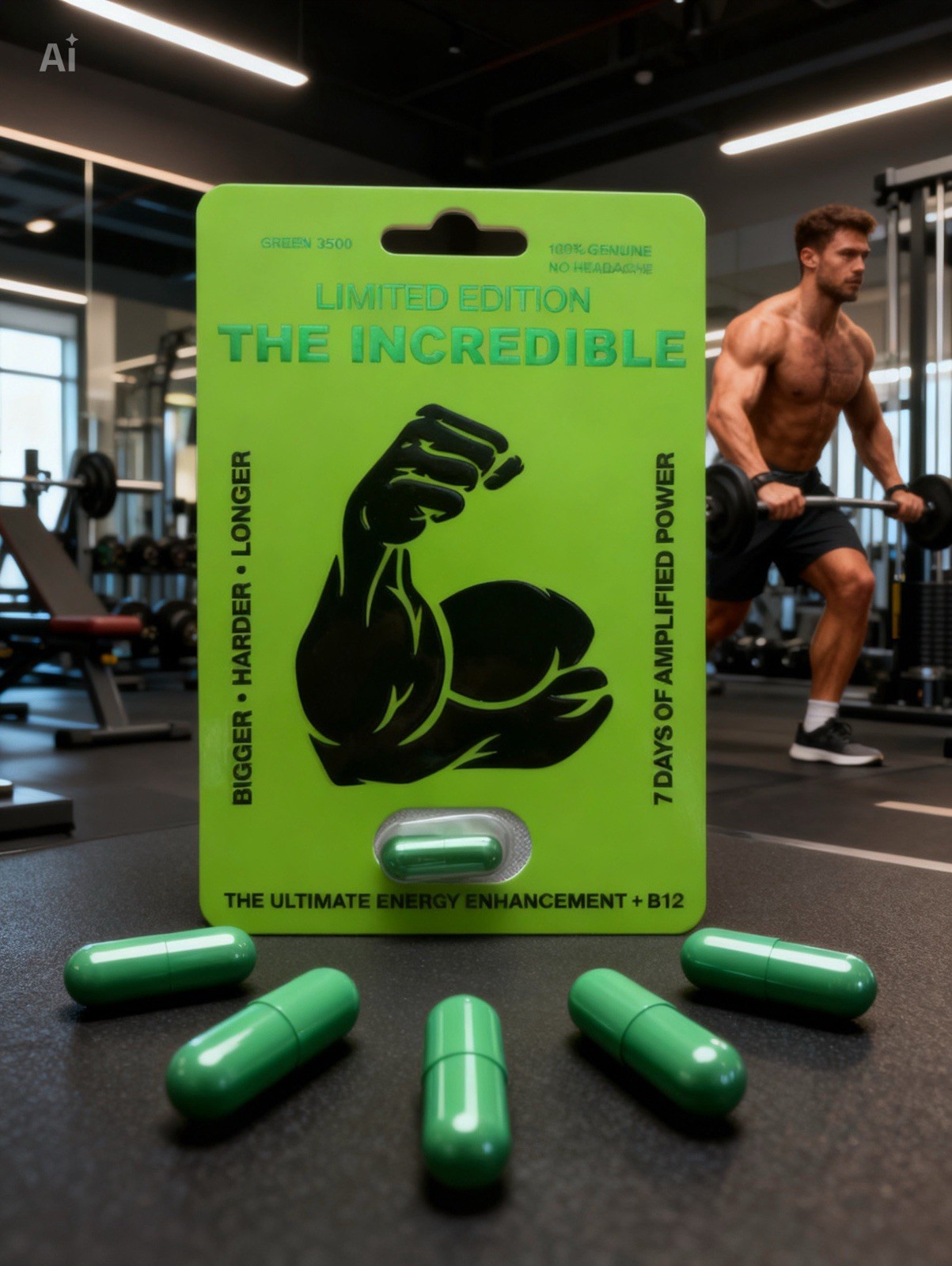 The Incredible Green, Male Enhancement Capsule 5 Packs + Free Sample