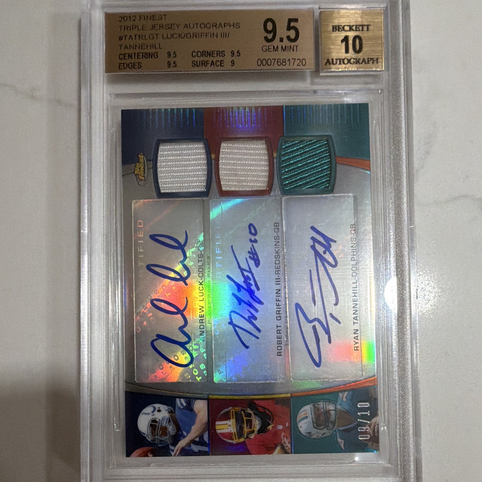 Topps 2012 Finest Triple Jersey Autographs Refractor Luck RGIII Tannehill /10