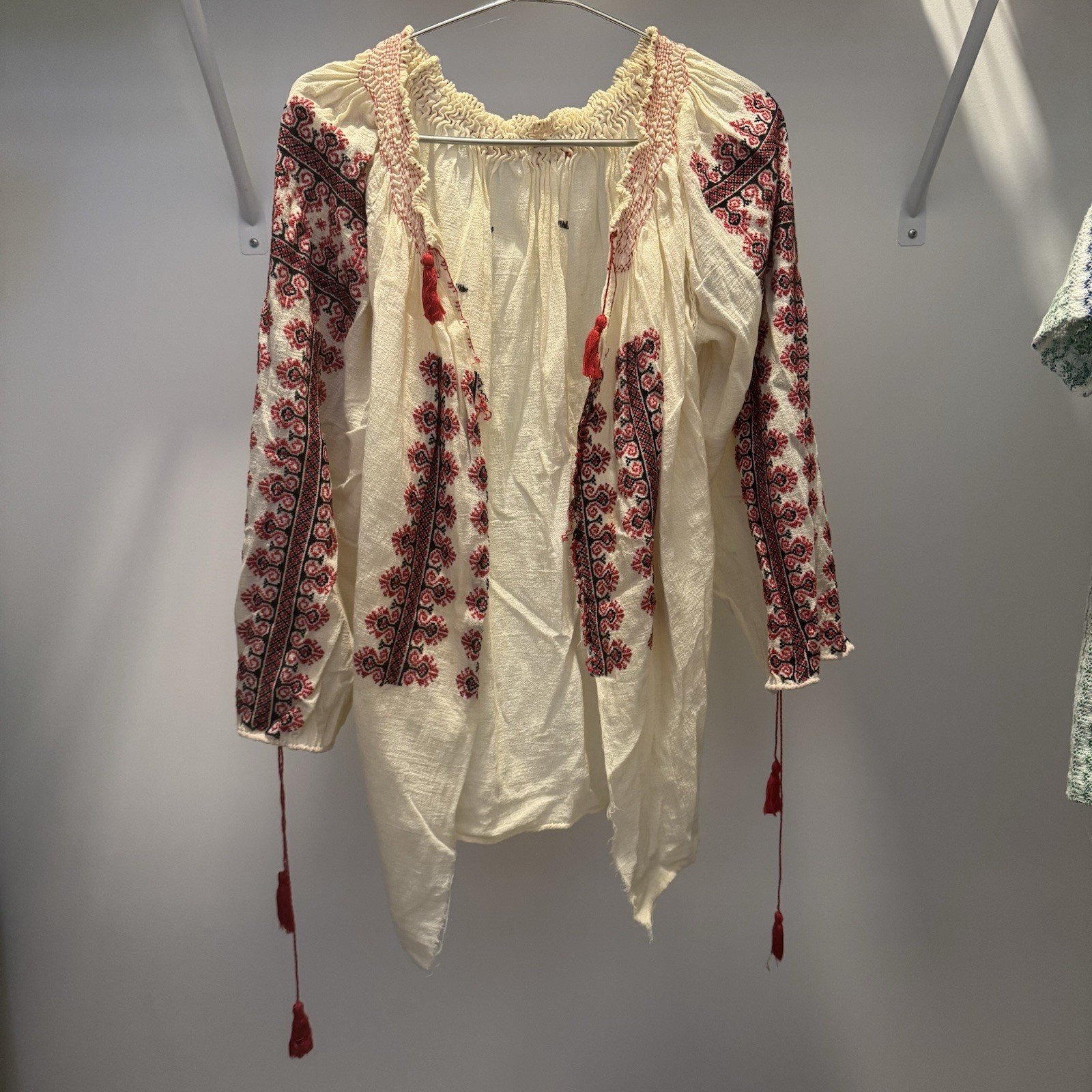 Antique 1930s Romanian Peasant Blouse IE Hand Embroidered Cotton Gauze Folk Top