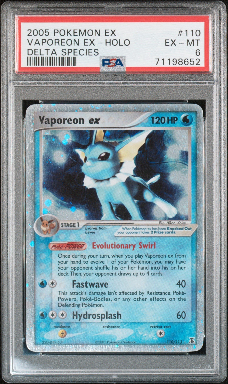 Pokemon 2005 EX Delta Species Vaporeon EX #110 PSA 6 Pokemon 2005 EX Delta Species Vaporeon EX #110 PSA 6