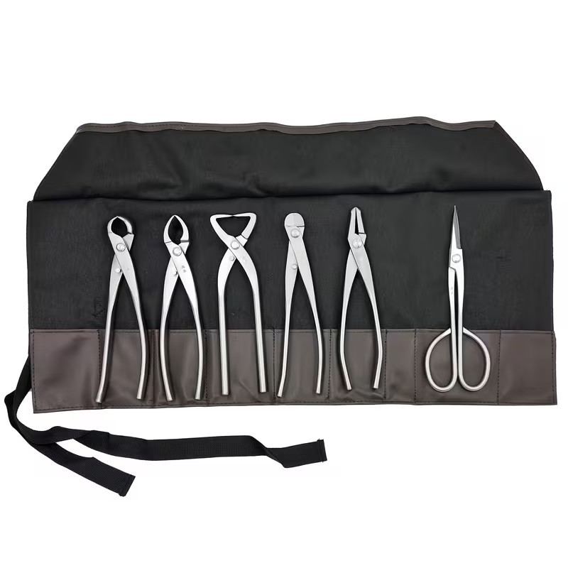 6 pcs Stainless Bonsai tool set + bag concave wire jin knob shears high quality