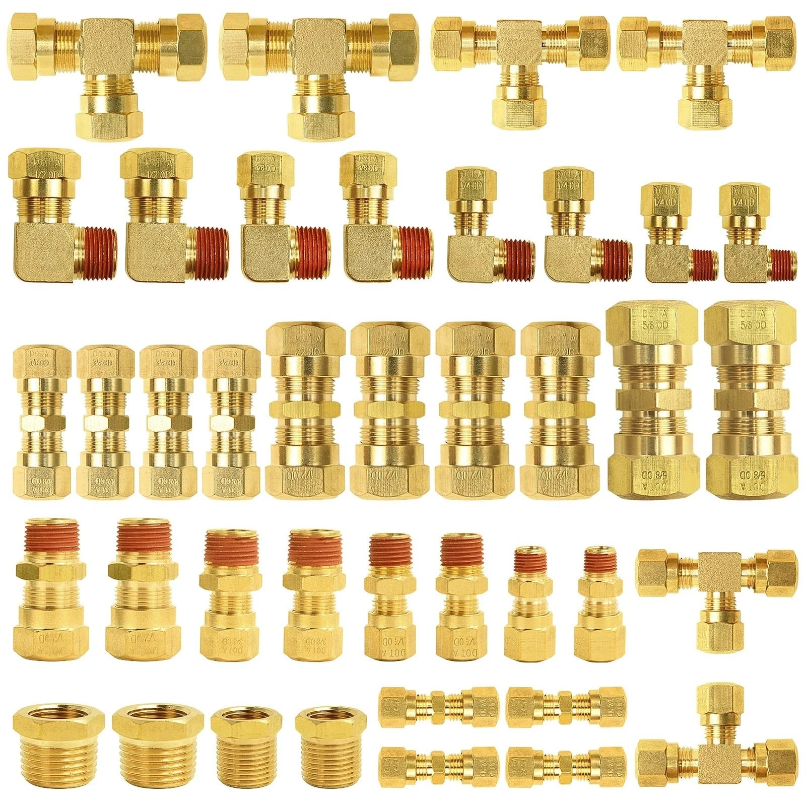40 PCS Brass DOT Air Brake Line Fitting Assortment Kits with 1/4\