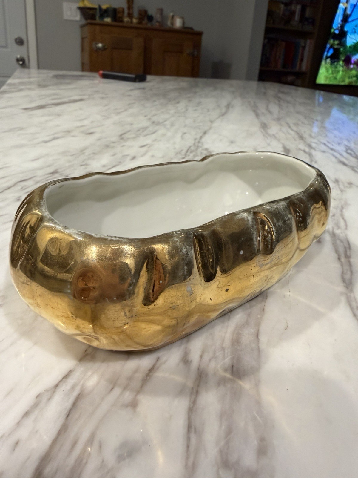 Vintage Hall China Golden Glo 22K Gold Open Casserole Serving Dish MCM