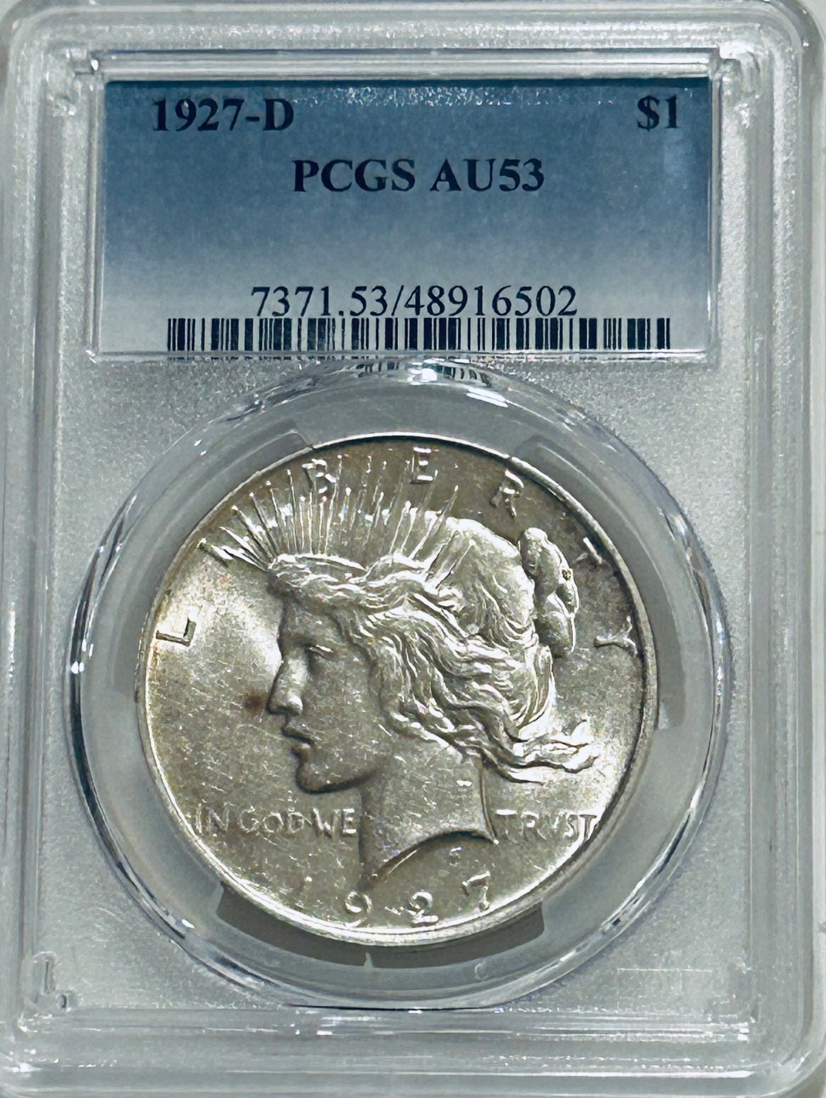 1927 D Peace Silver Dollar PCGS AU53 Tougher Date Peace