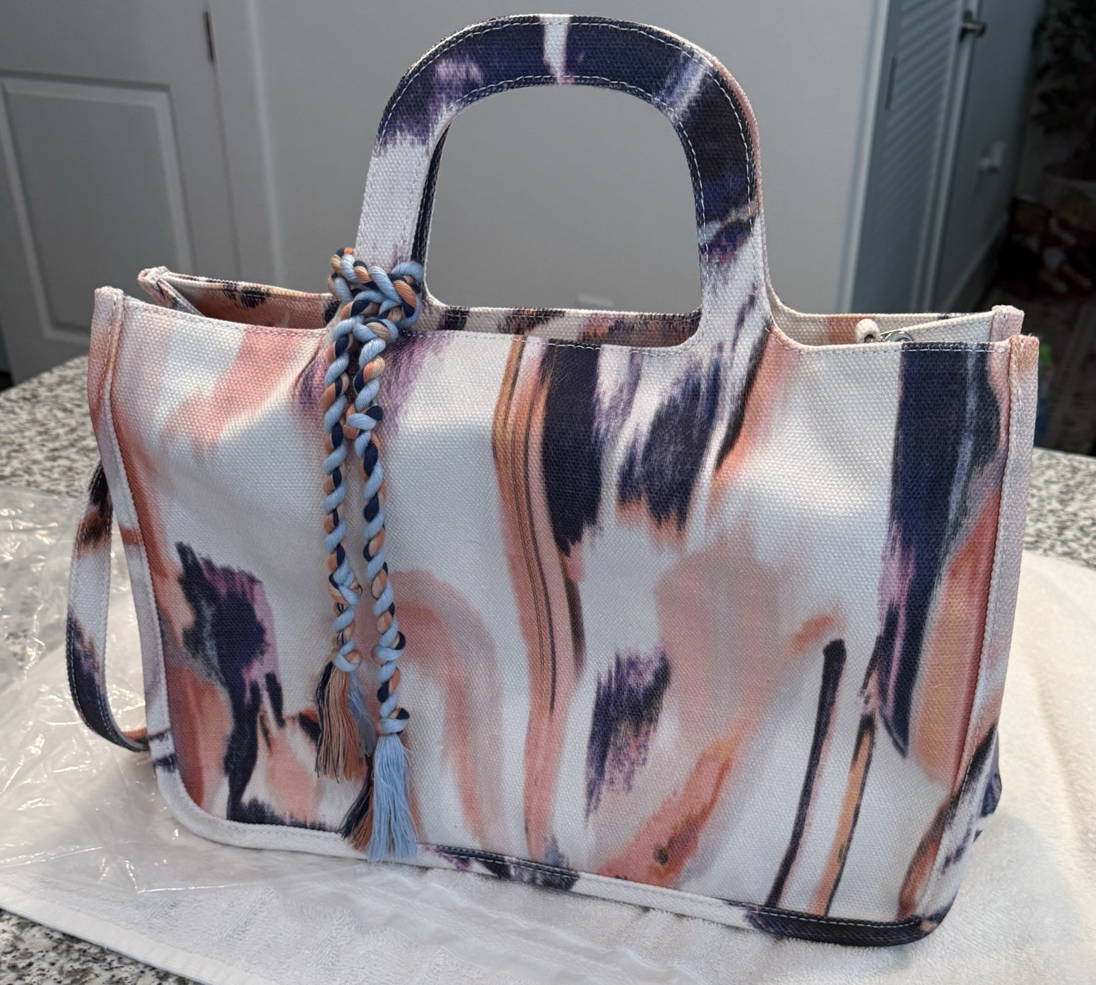 Vince Camuto Tote Amia Blooming Brushstroke Watercolor Canvas Handbag Purse Bag