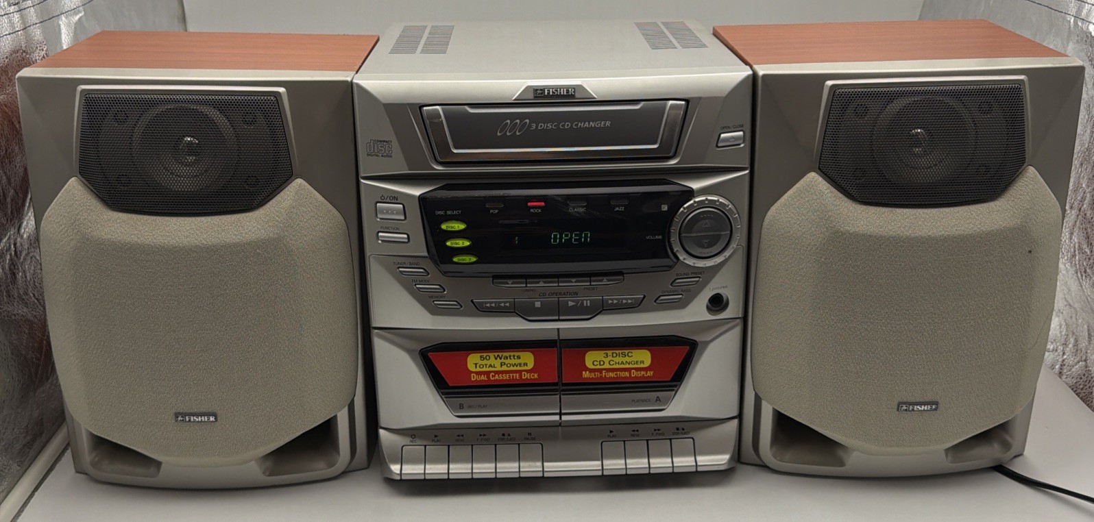VTG FISHER STEREO AUDIO SYSTEM TAD-S450 3-CD CHANGER, AM/FM, DUAL CASSETTE/READ