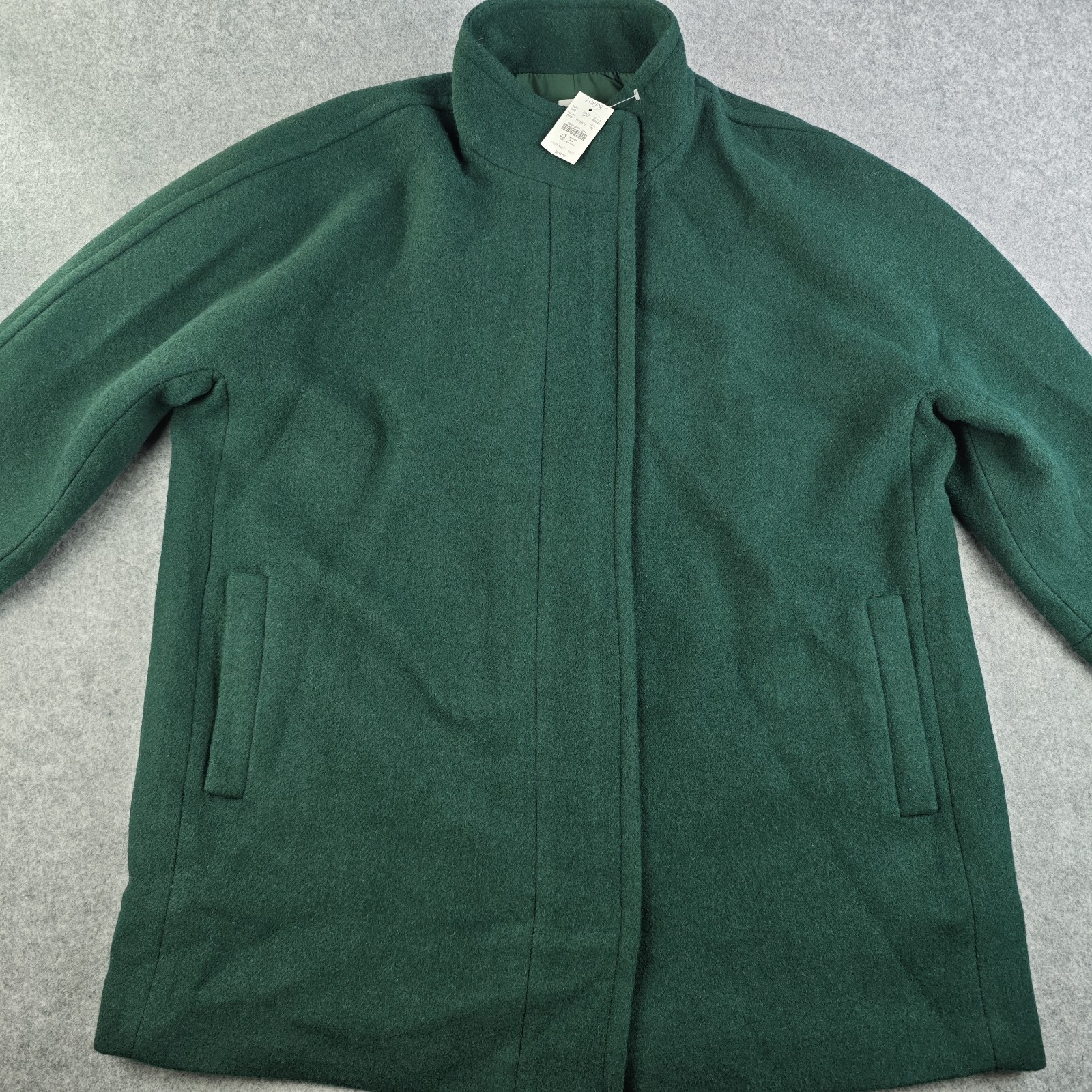 J Crew City Coat Women\'s Plus 22 Dark Green Wool Blend Full Zip Stand Collar NWT