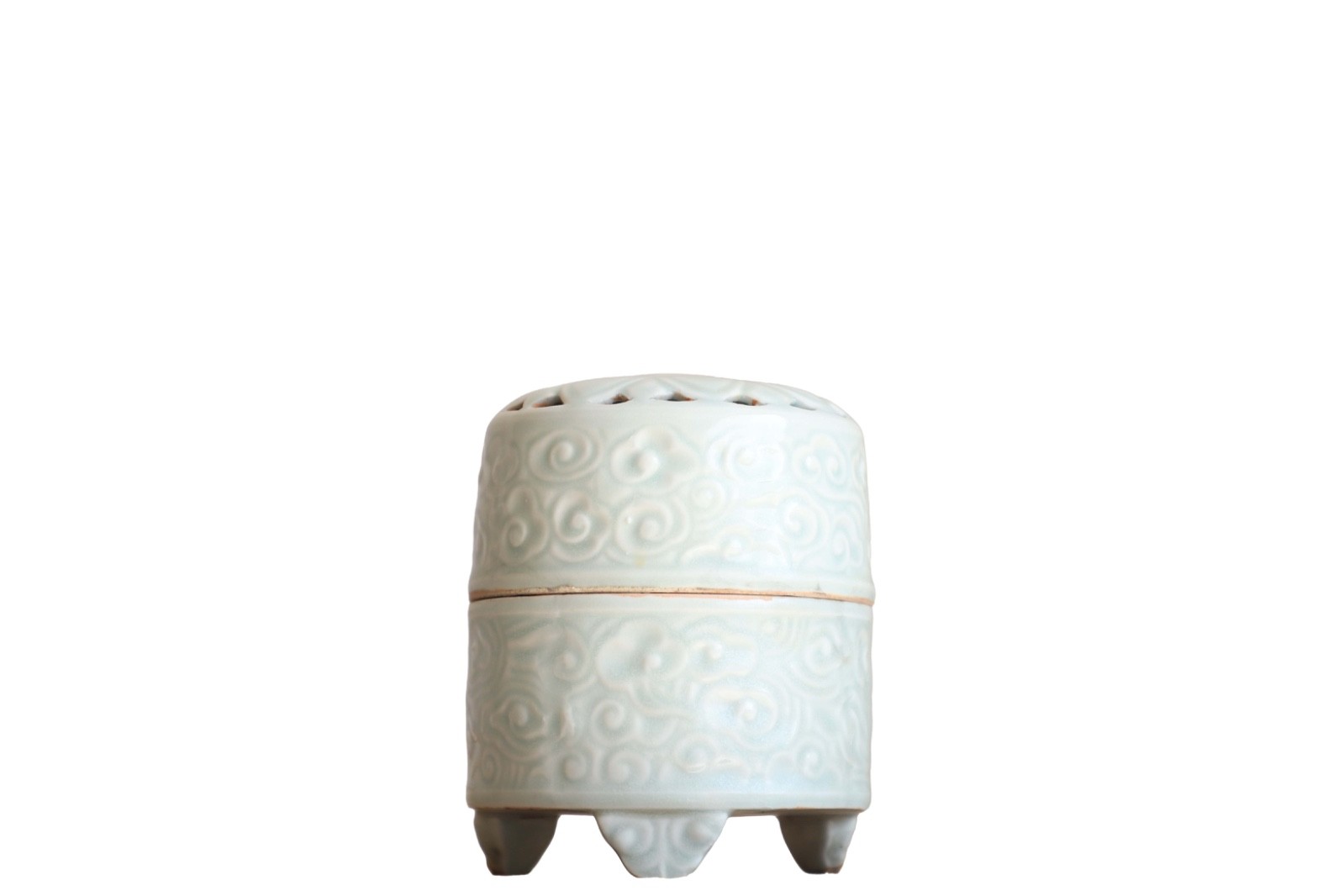 Chinese Qingbai (Shadow Blue) Glaze Cloud Motif Tripod Incense Burner decor