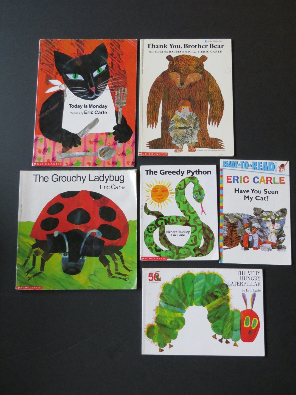 Eric Carle 6 BOOK LOT - Hungry Caterpillar Grouchy Ladybug Greedy Python My Cat