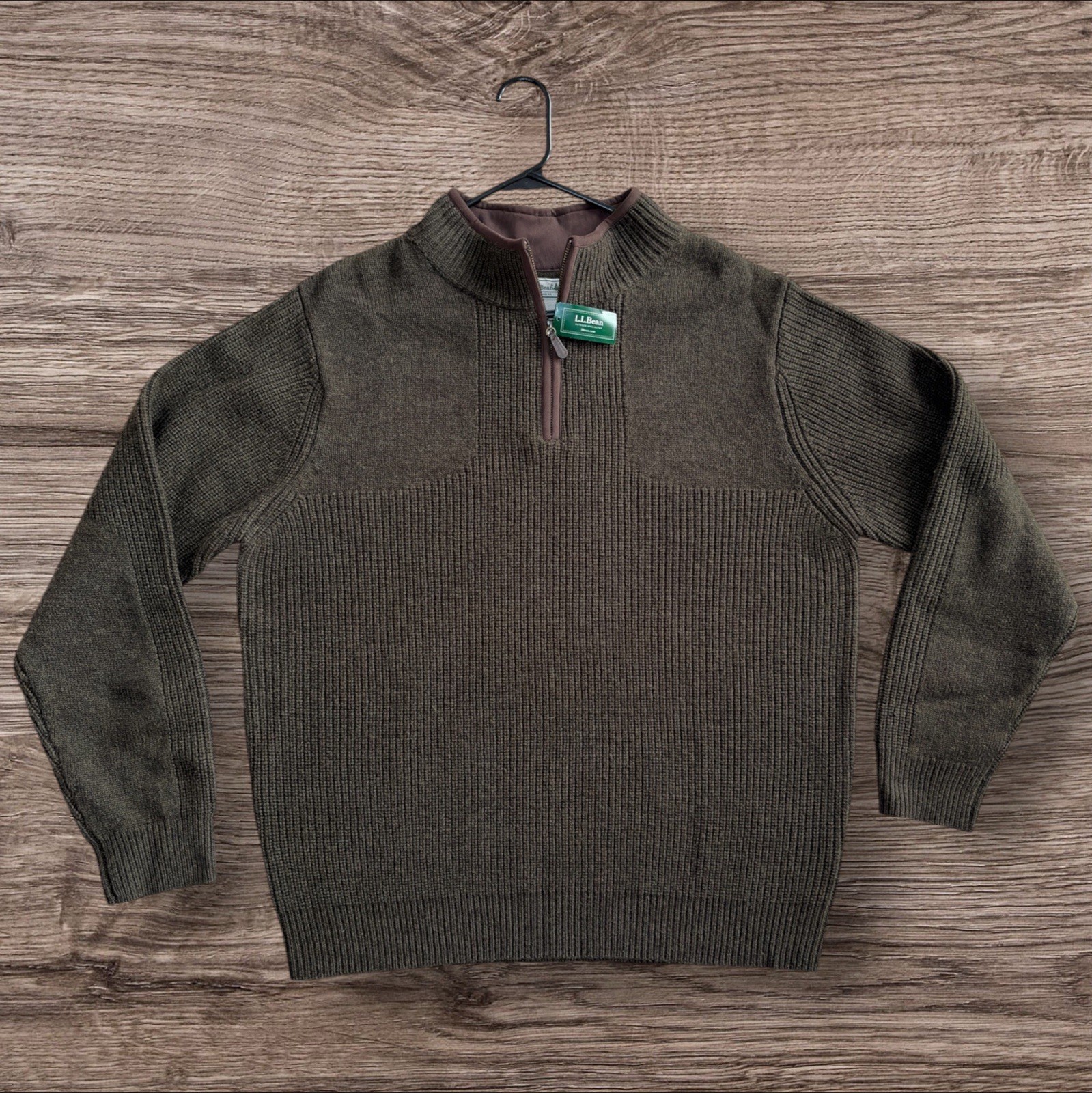 NWT LL Bean Waterfowl Merino Wool Sweater Green Forest Shadow Heather Men’s LG