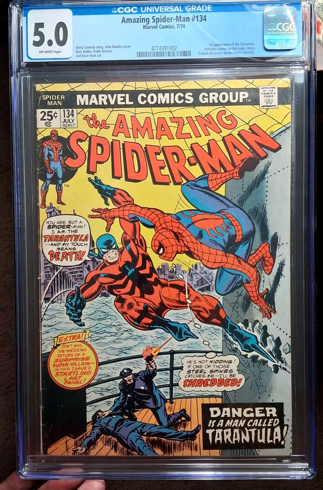 Amazing Spider-Man #134 CGC 5.0 1st Appearance of Tarantula 1974 Marvel Comics