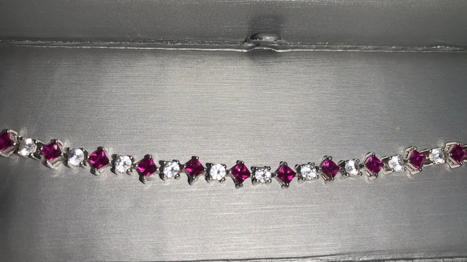 Zales Alternating Princess-Cut Lab-Created Ruby and White Sapphire Line Bracelet