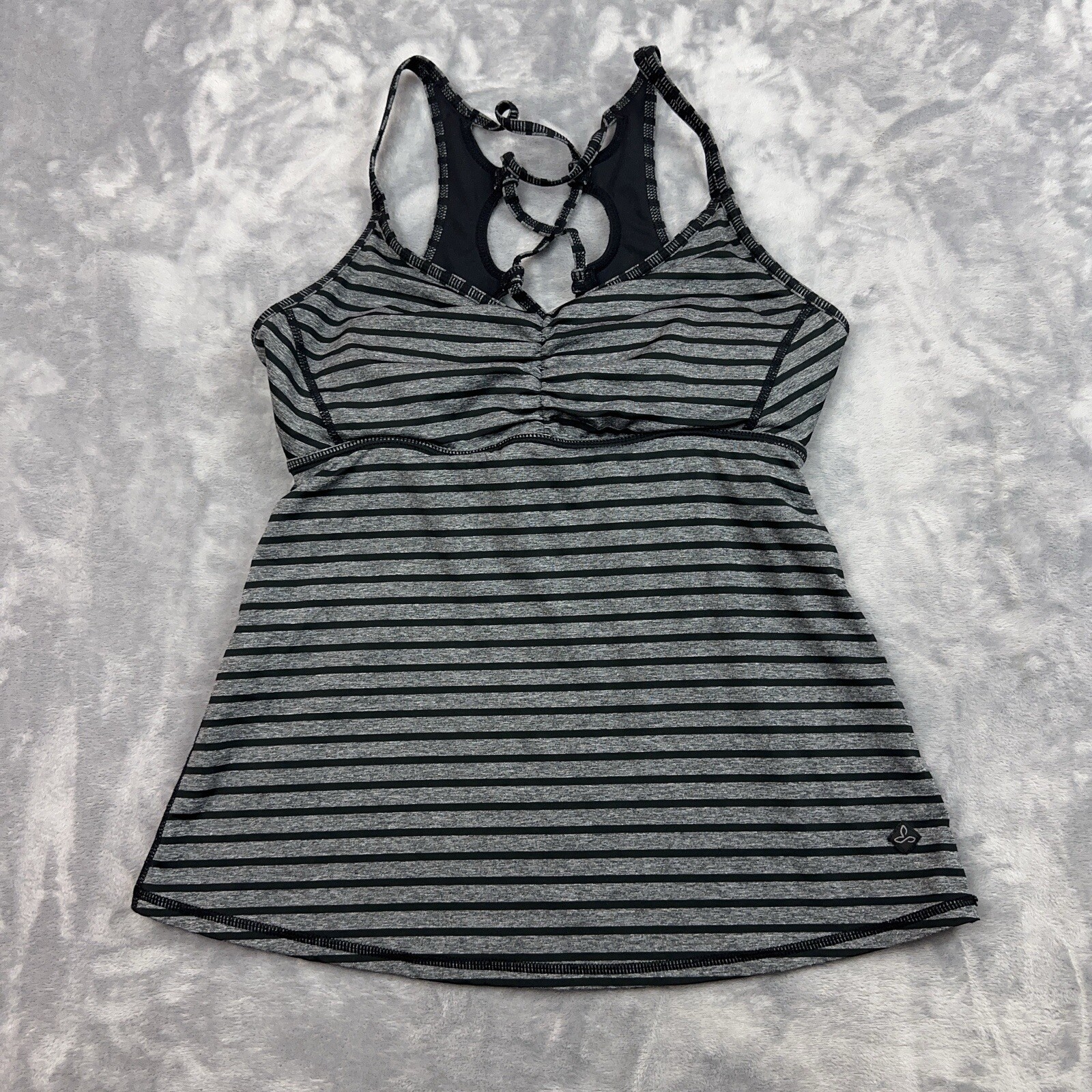 Prana Filament Tank Top Women\'s Size Small Gray Striped Shelf Bra Athleisure