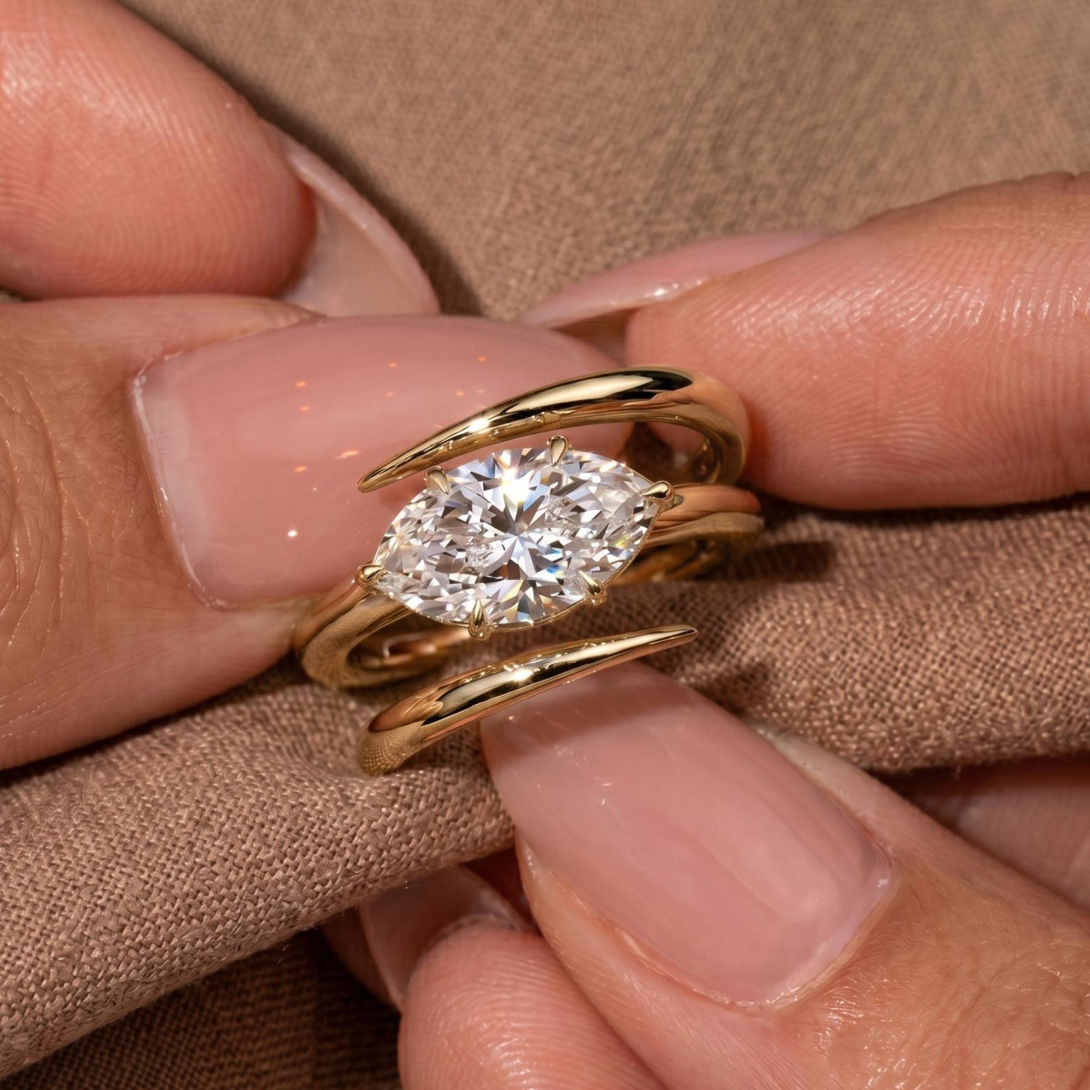 2TCW Marquise Cut Lab Grown Diamond Bypass Engagement Ring 14k Solid Yellow Gold