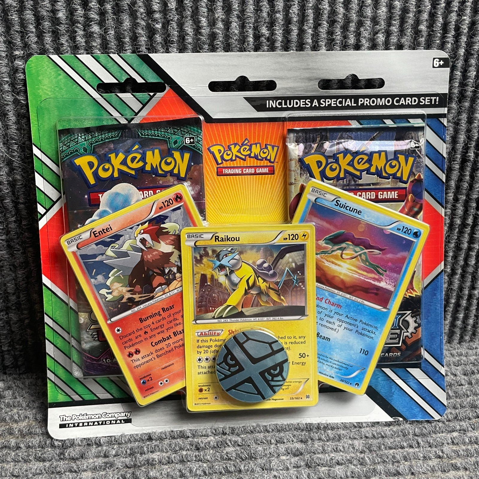 Pokémon Legendary Beasts Blister Entei Raikou Suicune •2 Boosters + Victini Coin Pokémon Legendary Beasts Blister Entei Raikou Suicune •2 Boosters + Victini Coin