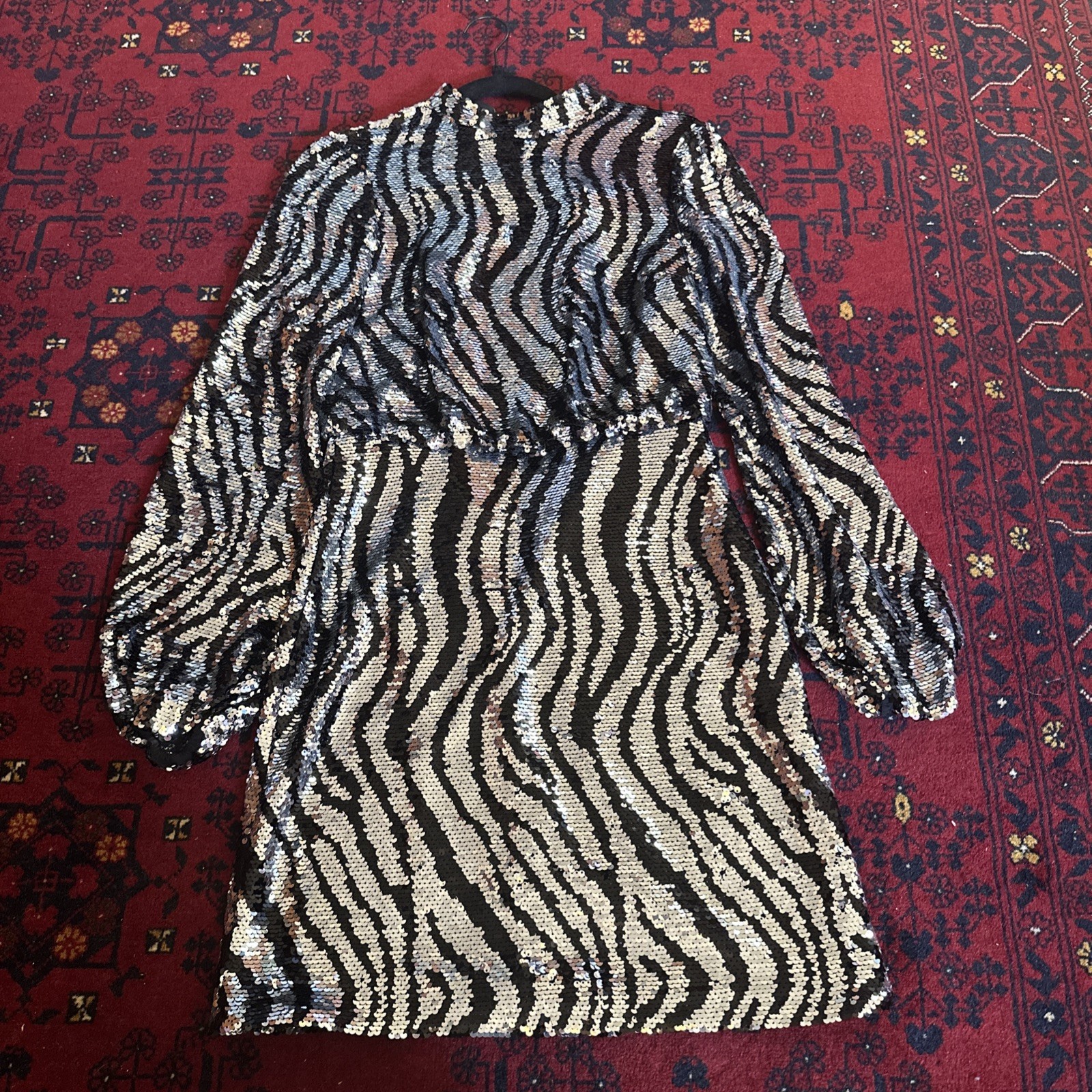 Ted Baker Womens Silver Sequin Long Sleeve Mini Dress Size 2 Cocktail Party