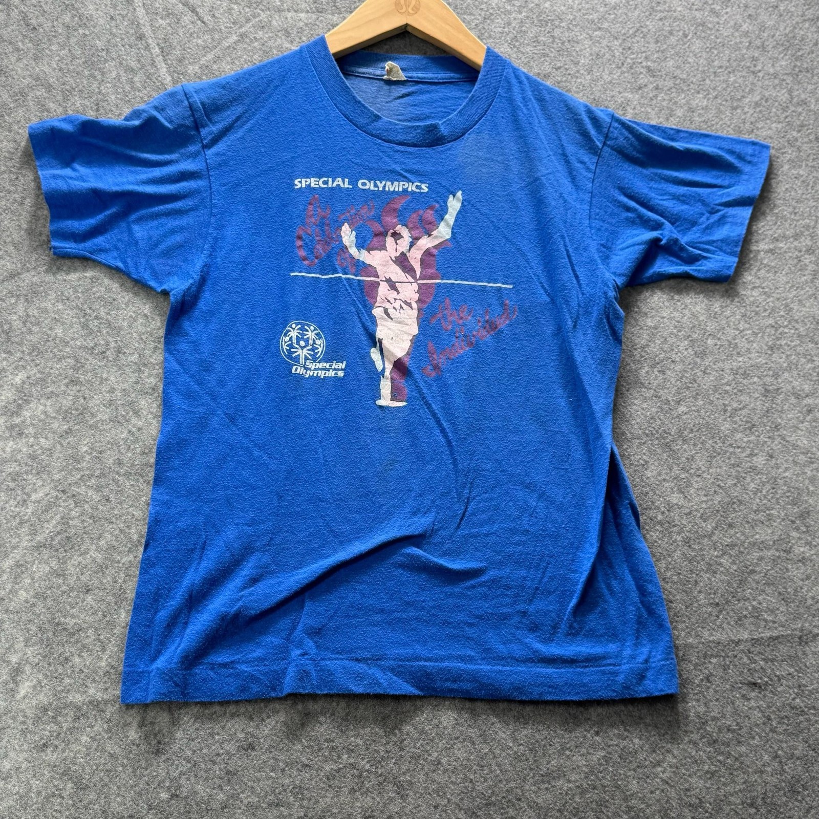 Vintage Screen Stars Shirt Mens M Blue Special Olympics Graphic Tee 90s Running
