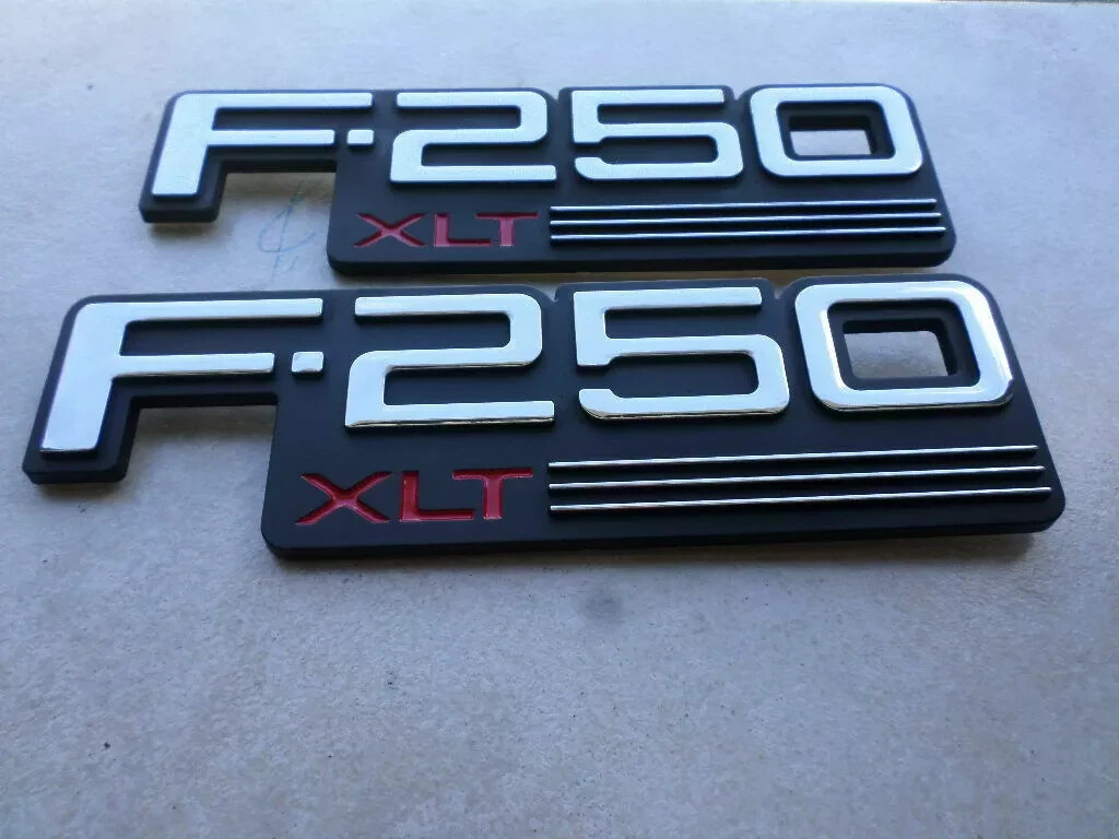 For NEW 92-96 F250 XLT Fender Emblem 2pc Nameplate Badge OEM RH LH Side Badge