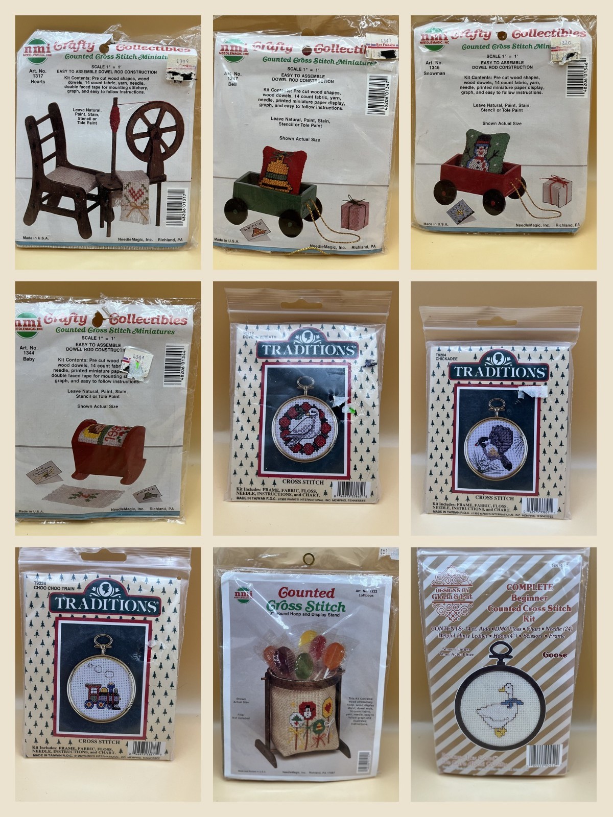 Lot of 9 Vintage Counted Cross Stitch Kits NMI Crafty Collectibles Traditions
