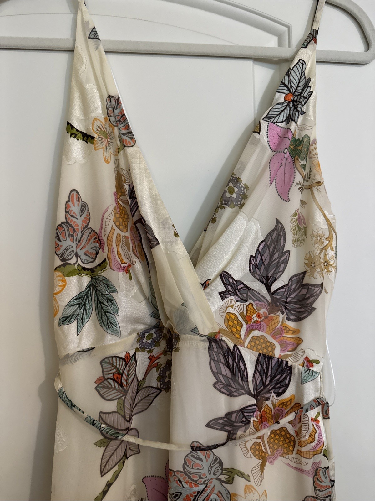 Fab’rik Maxi Dress Women S Ivory Ellie V neck Floral Tropical Romantic Colorful