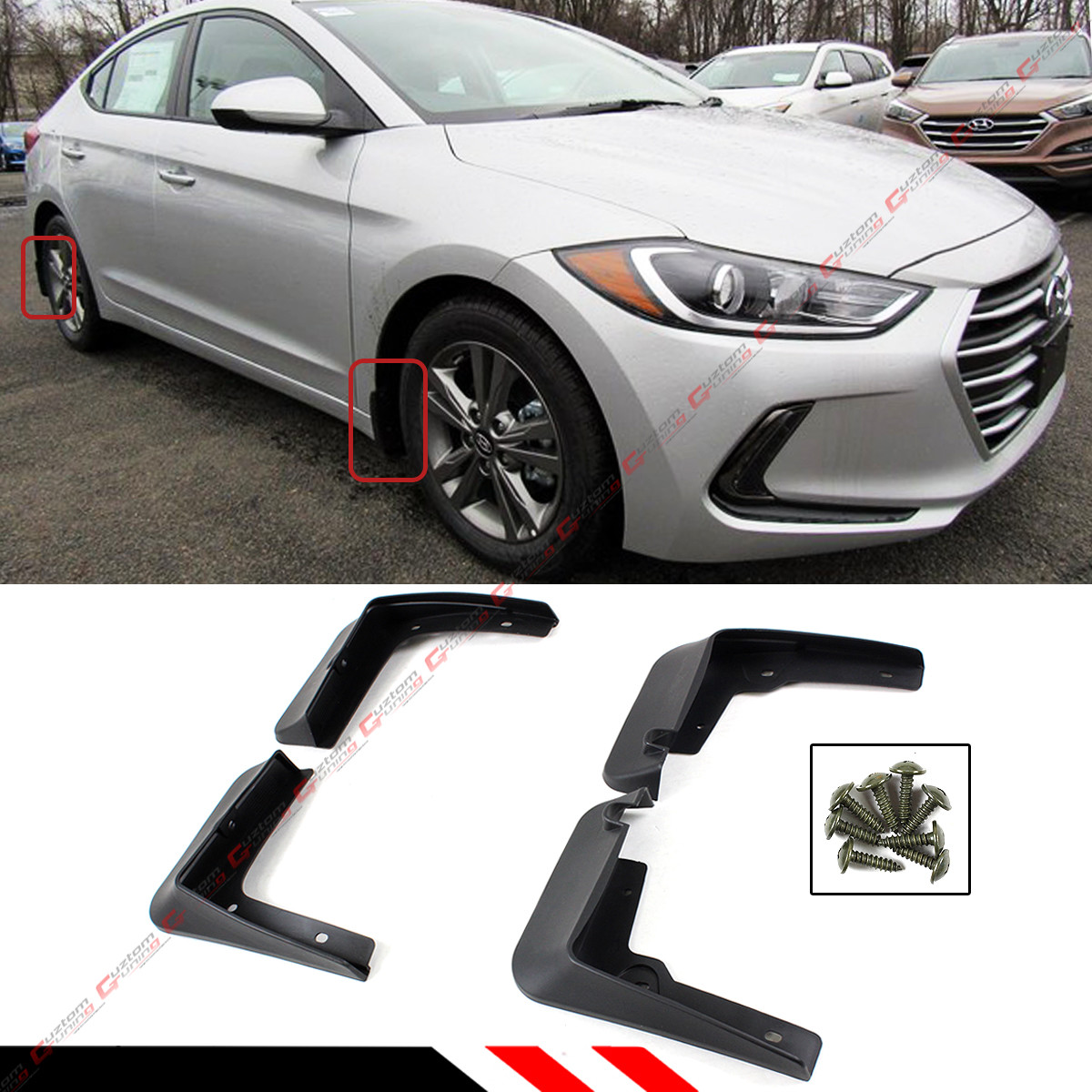 FOR 2017-2020 HYUNDAI ELANTRA SEDAN 4 PCS FRONT & REAR SPLASH GUARD MUD FLAP SET FOR 2017-2020 HYUNDAI ELANTRA SEDAN 4 PCS FRONT & REAR SPLASH GUARD MUD FLAP SET
