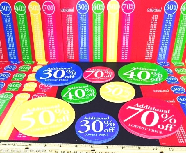 ⭐1 DAY SALE⭐ 85 PIECE ASSORTED ROUND SALE SIGNS + PRICE LEGENDS RETAIL STORE